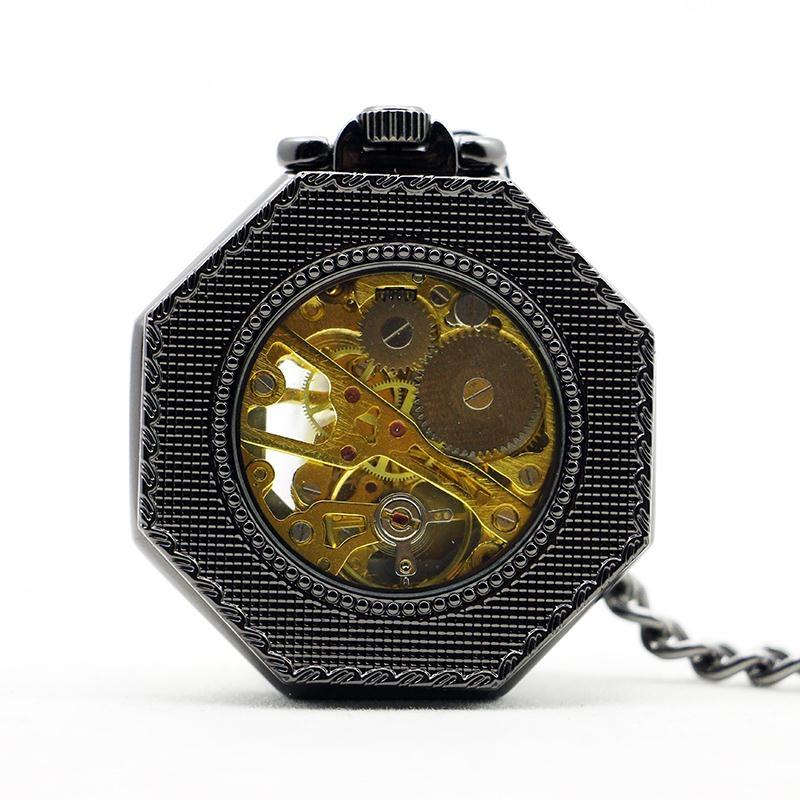 White Octagonal Mechanical Hand Wind Pocket Watch - Minimum Mouse