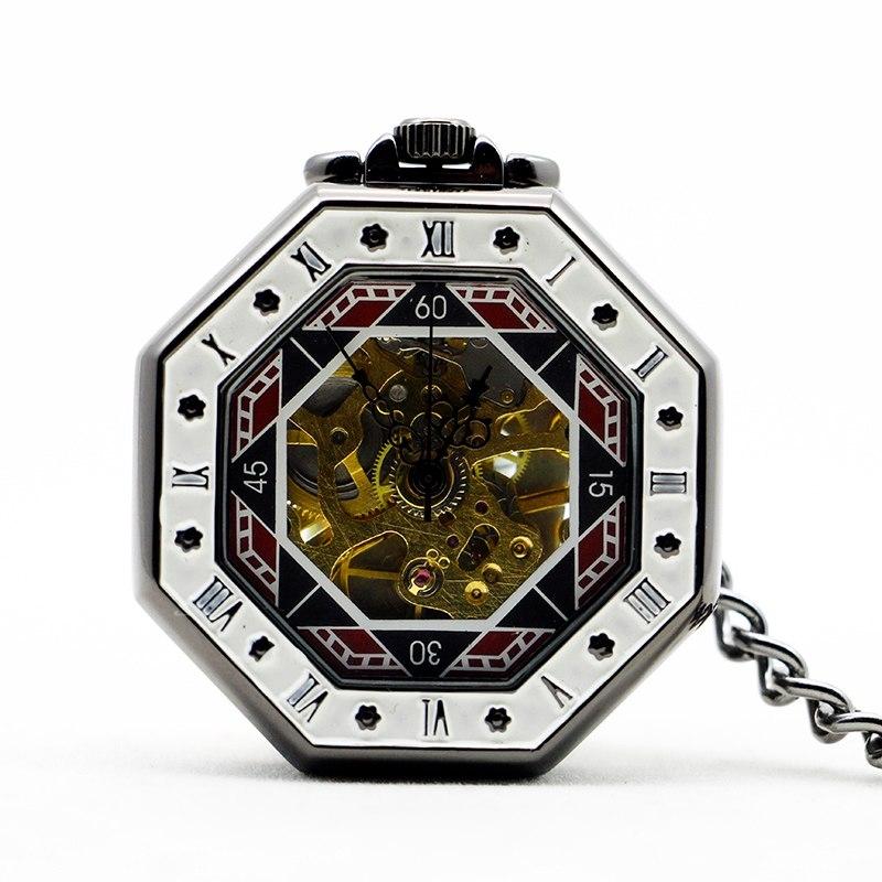 White Octagonal Mechanical Hand Wind Pocket Watch - Minimum Mouse