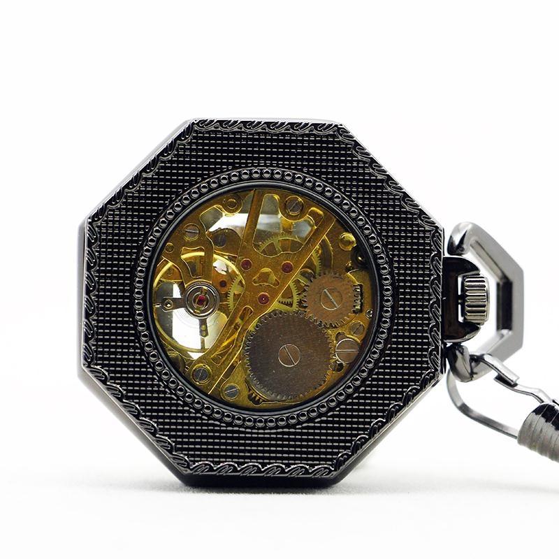 White Octagonal Mechanical Hand Wind Pocket Watch - Minimum Mouse