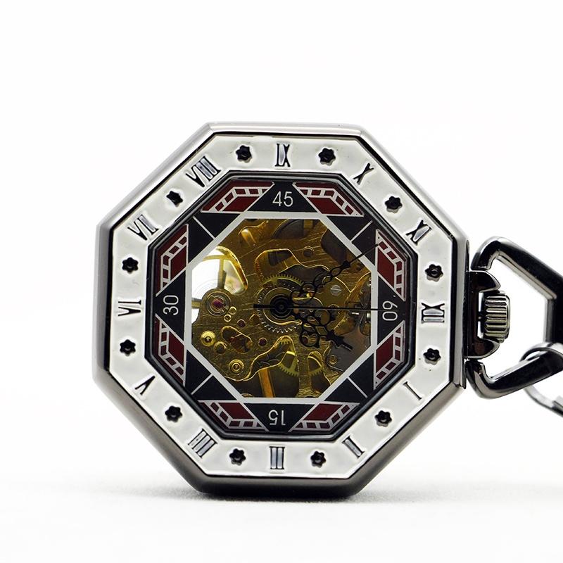 White Octagonal Mechanical Hand Wind Pocket Watch - Minimum Mouse