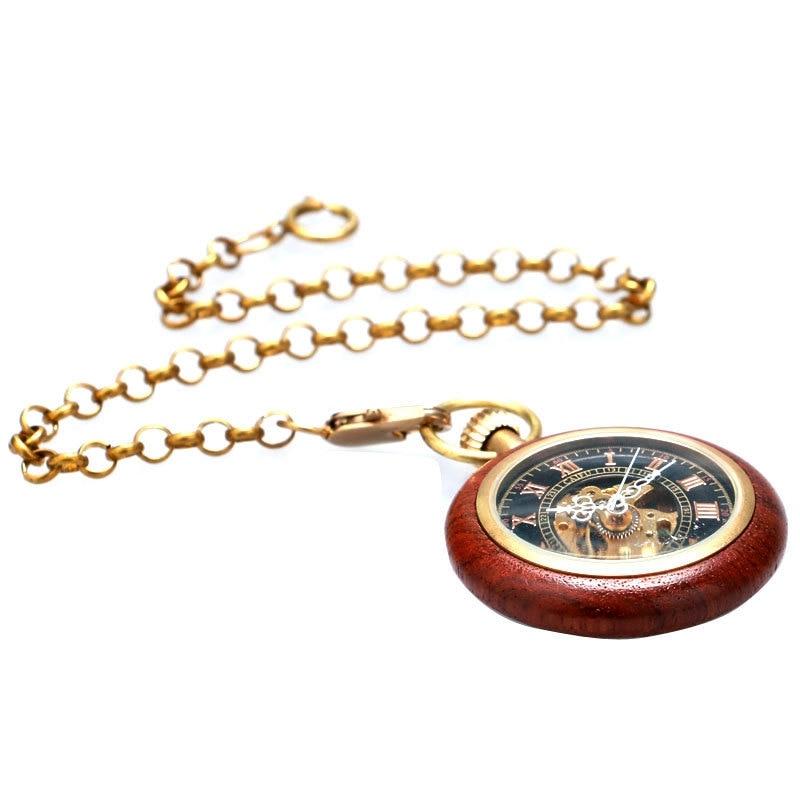 Wooden Case Mechanical Hand Wind Pocket Watch - Minimum Mouse