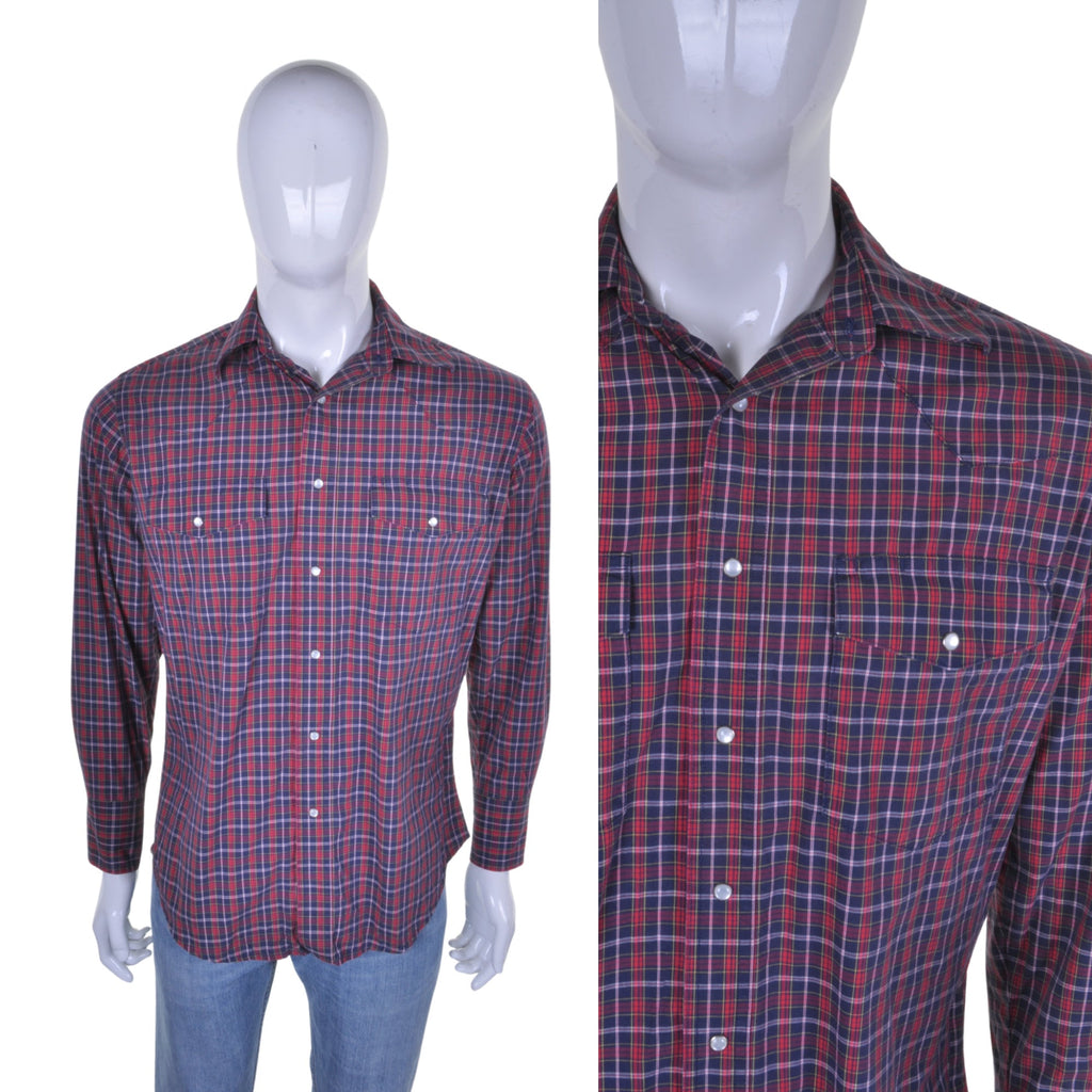 Wrangler Blue/Red Checked Western Shirt L - Minimum Mouse