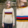 Zip Neck Stripe Jumper by Run and Fly in Beige