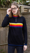 Zip Neck Stripe Jumper by Run and Fly in Black