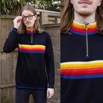 Zip Neck Stripe Jumper by Run and Fly in Black